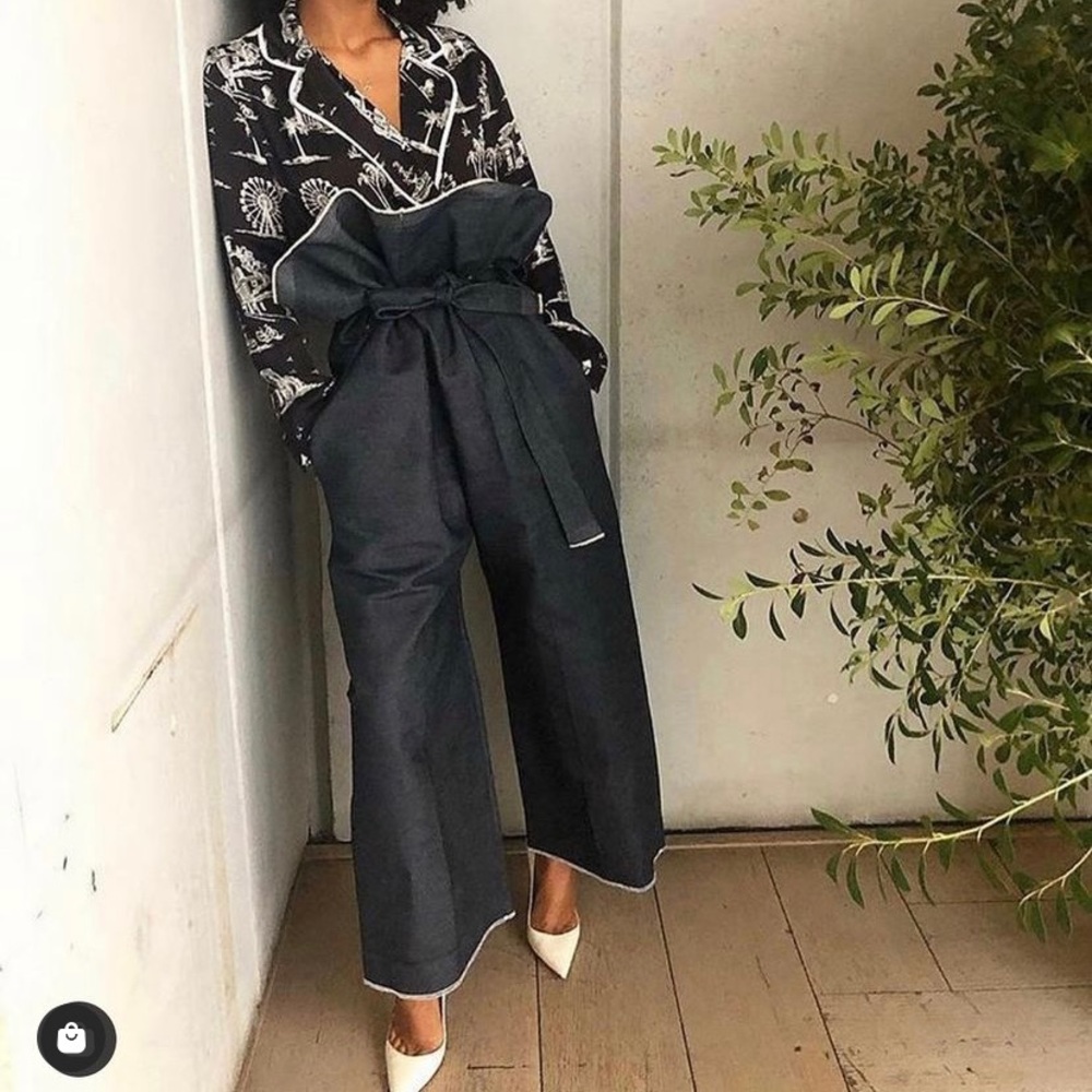 Denim Paper-bag pants